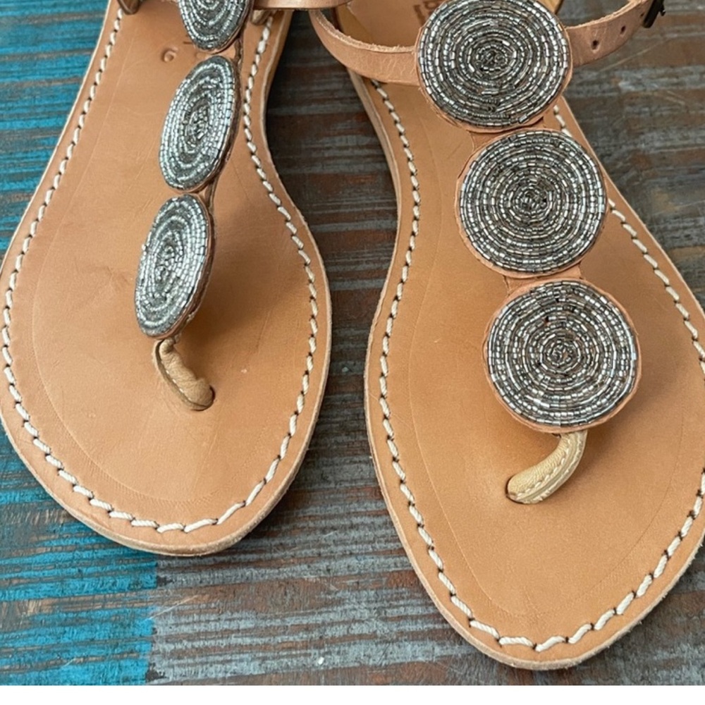 Laidback London Anthropologie handmade leather sandals beaded design Size 39 - Picture 7 of 14